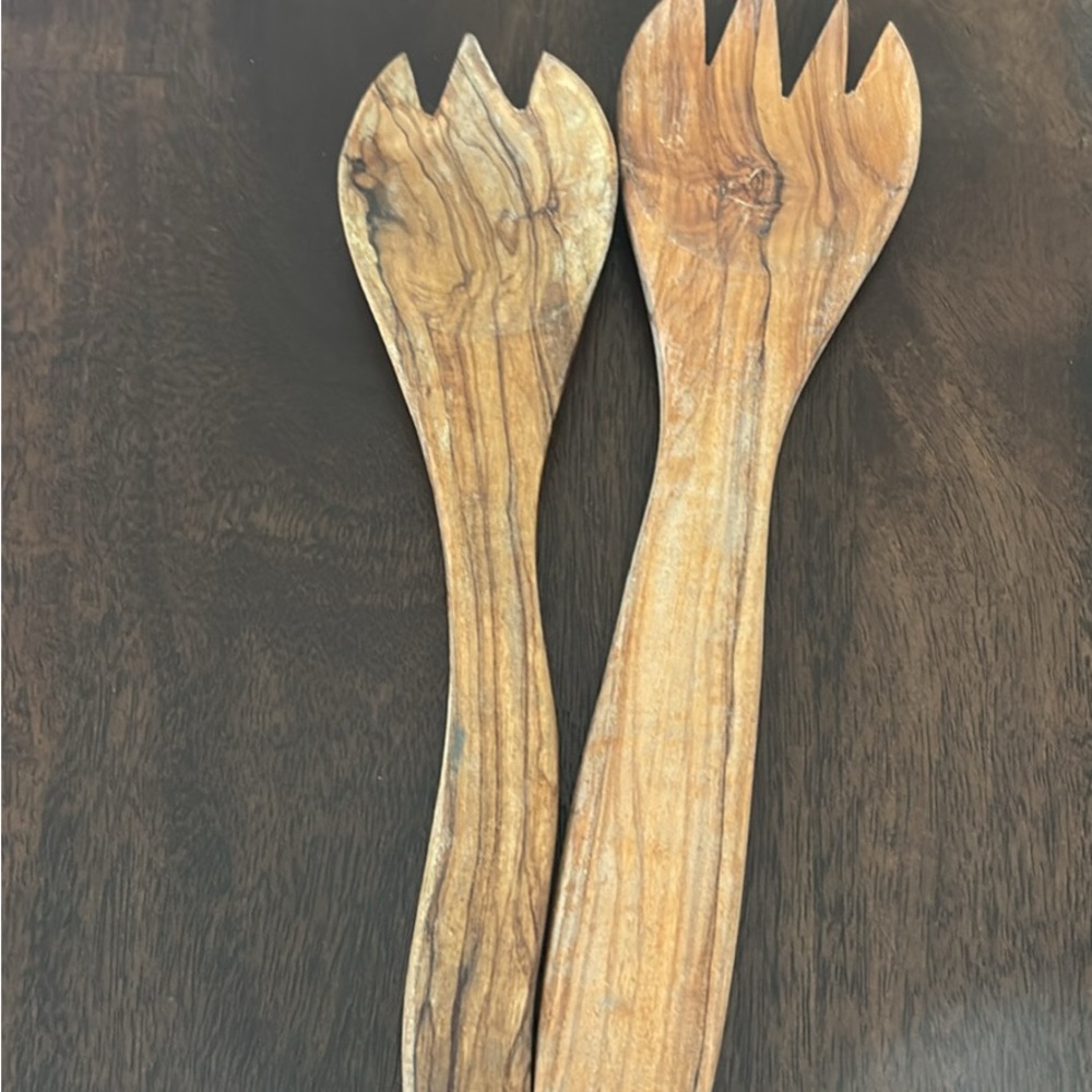 Elegant Olive Wood Salad Server Set